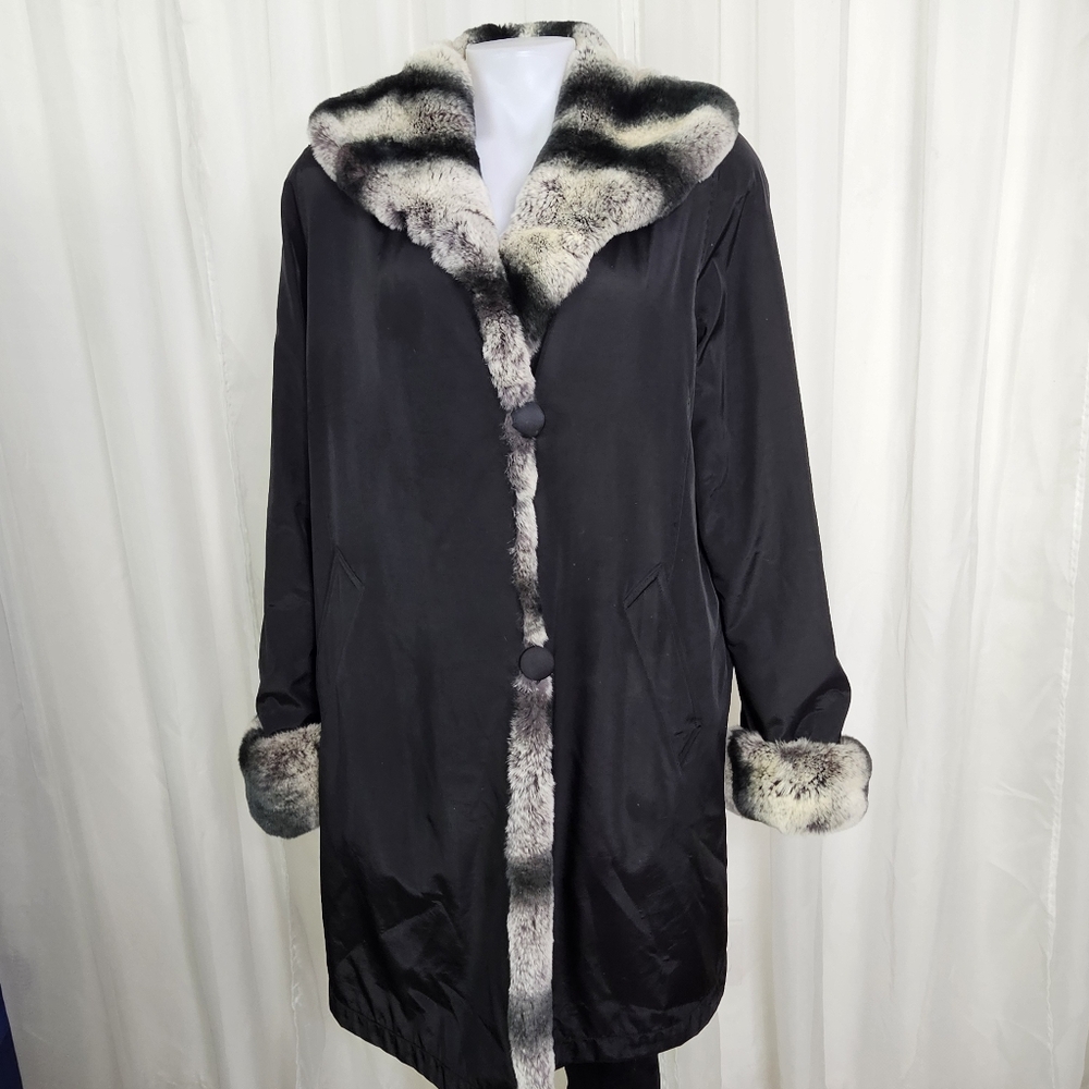Dubarry Old Montreal Fine Furs Black Nylon Coat with REAL fur Trim